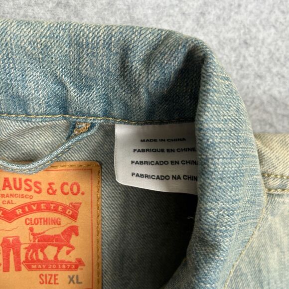 Levis Denim Trucker Vest Mens XL Blue Distressed Acid Wash Western Jacket 2013 - Picture 10 of 14